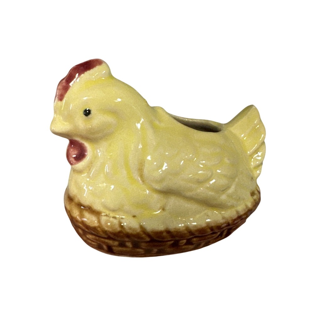 Vintage Japan Yellow‎ Chicken Toothpick Holder Hen on Nest Farmhouse
